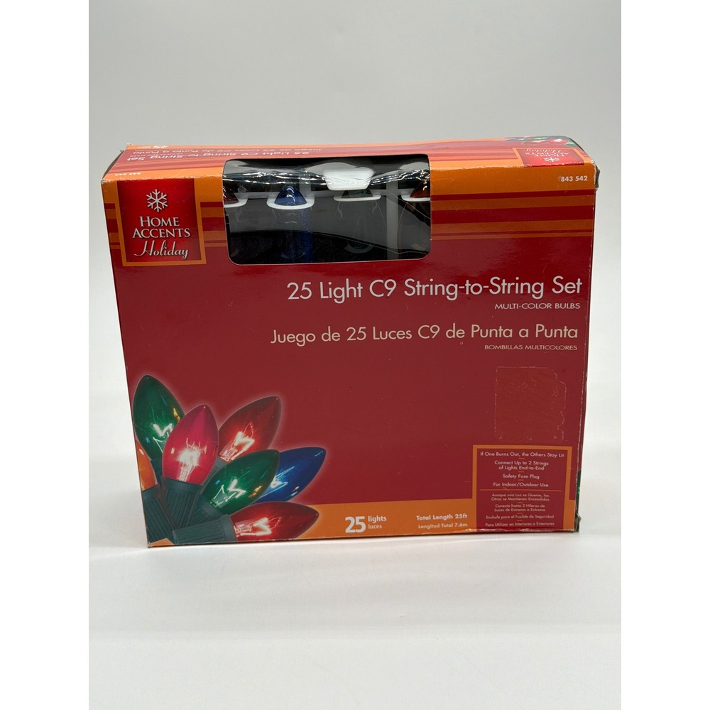 Home Accents Holiday 25 Light C9 String to String Set Multi Color Bulbs 25ft